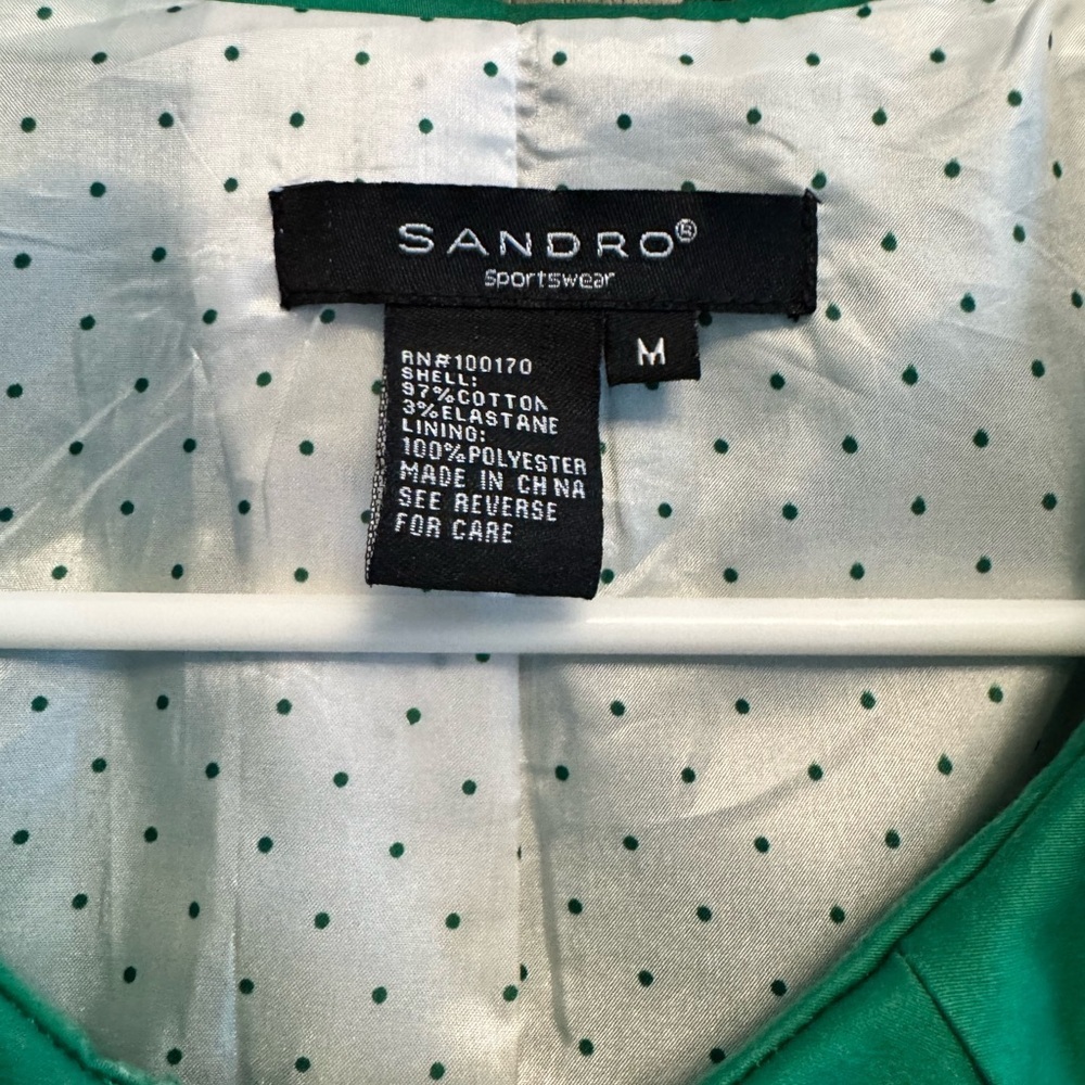 Sandro Green Utility Jacket Oversized Collar Cinch Waist French Girl M - Picture 2 of 3